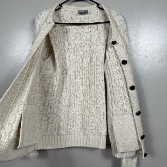 Aran Woolen Mills Cleggan Ladies Aran Crew Neck Cardigan Sweater - Oat - Medium - Picture 6 of 10